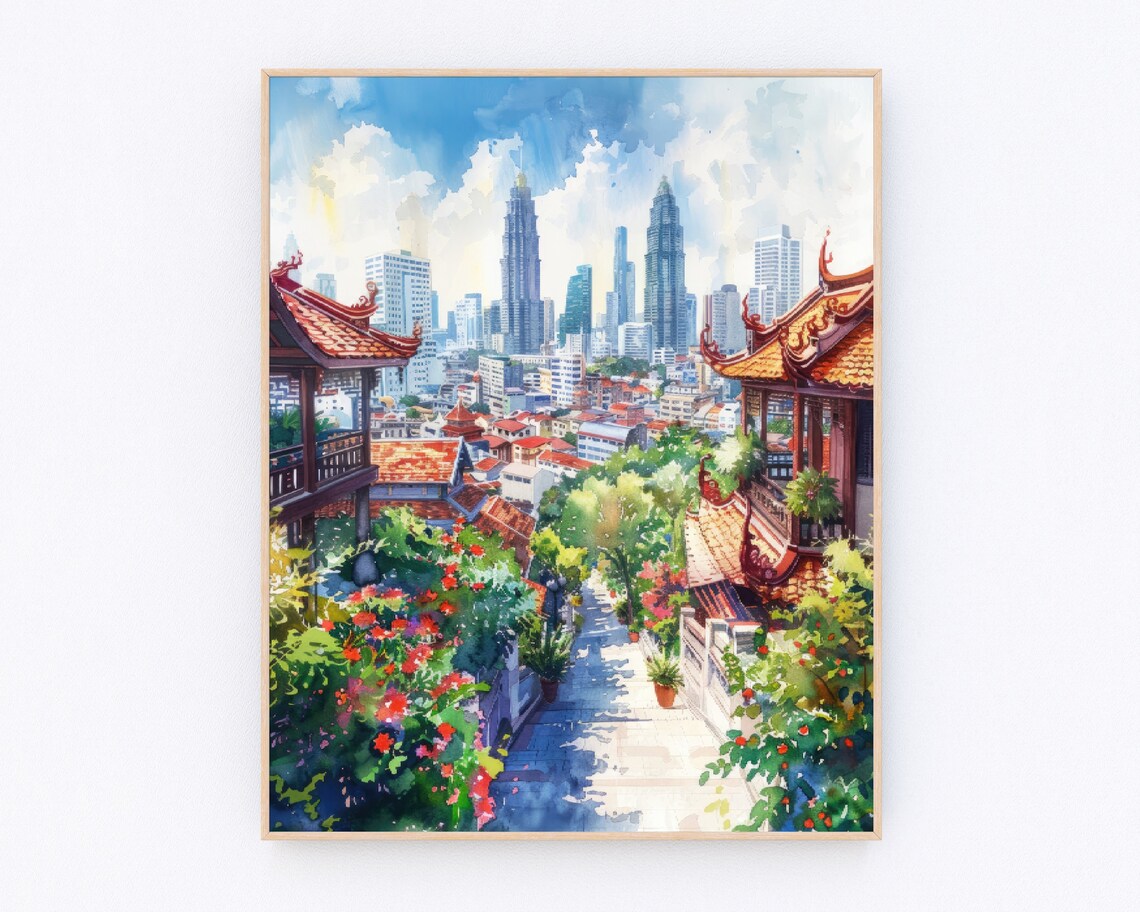 Bangkok Thailand Watercolor Travel Poster Print