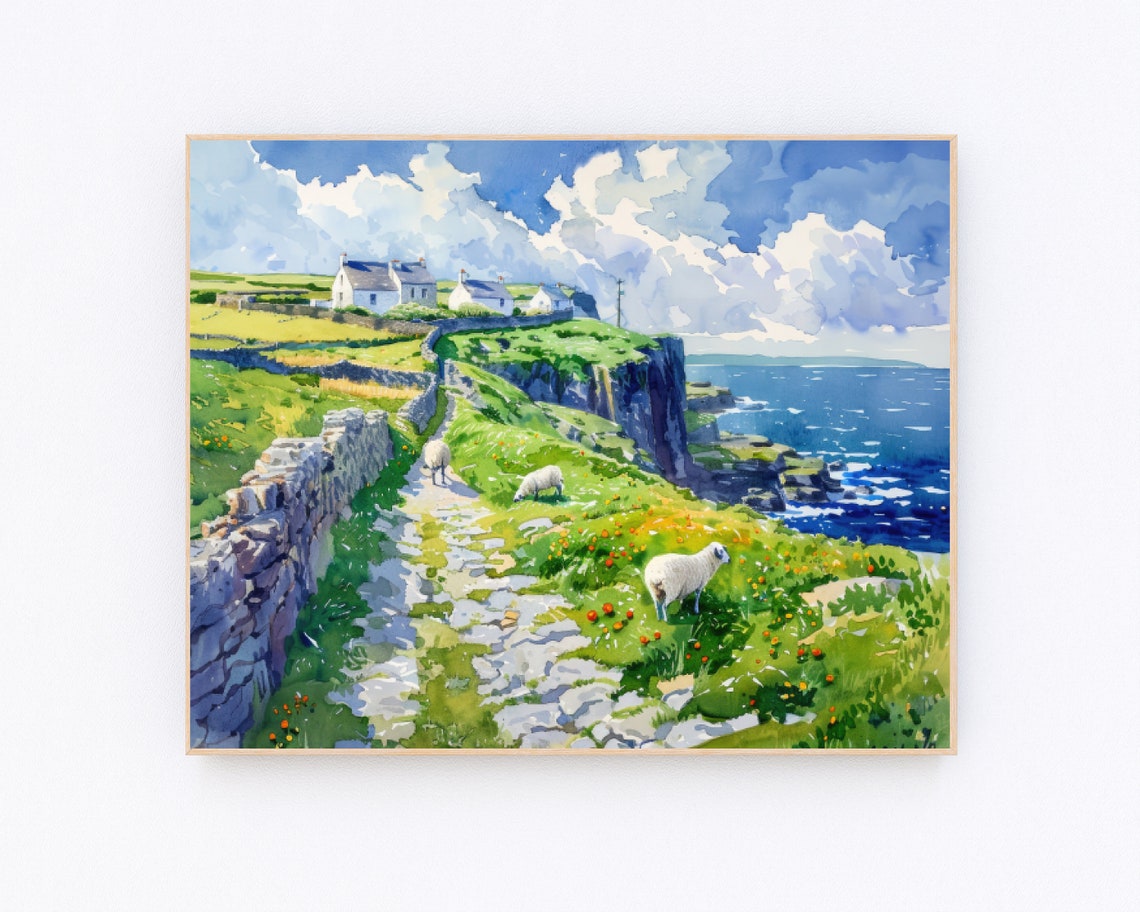 Dingle Peninsula Painting Farm Ranch Poster Cliffs Of Moher Painting Ireland Wall Art Ireland Landscape Poster Europe Coastal Wall Art P617