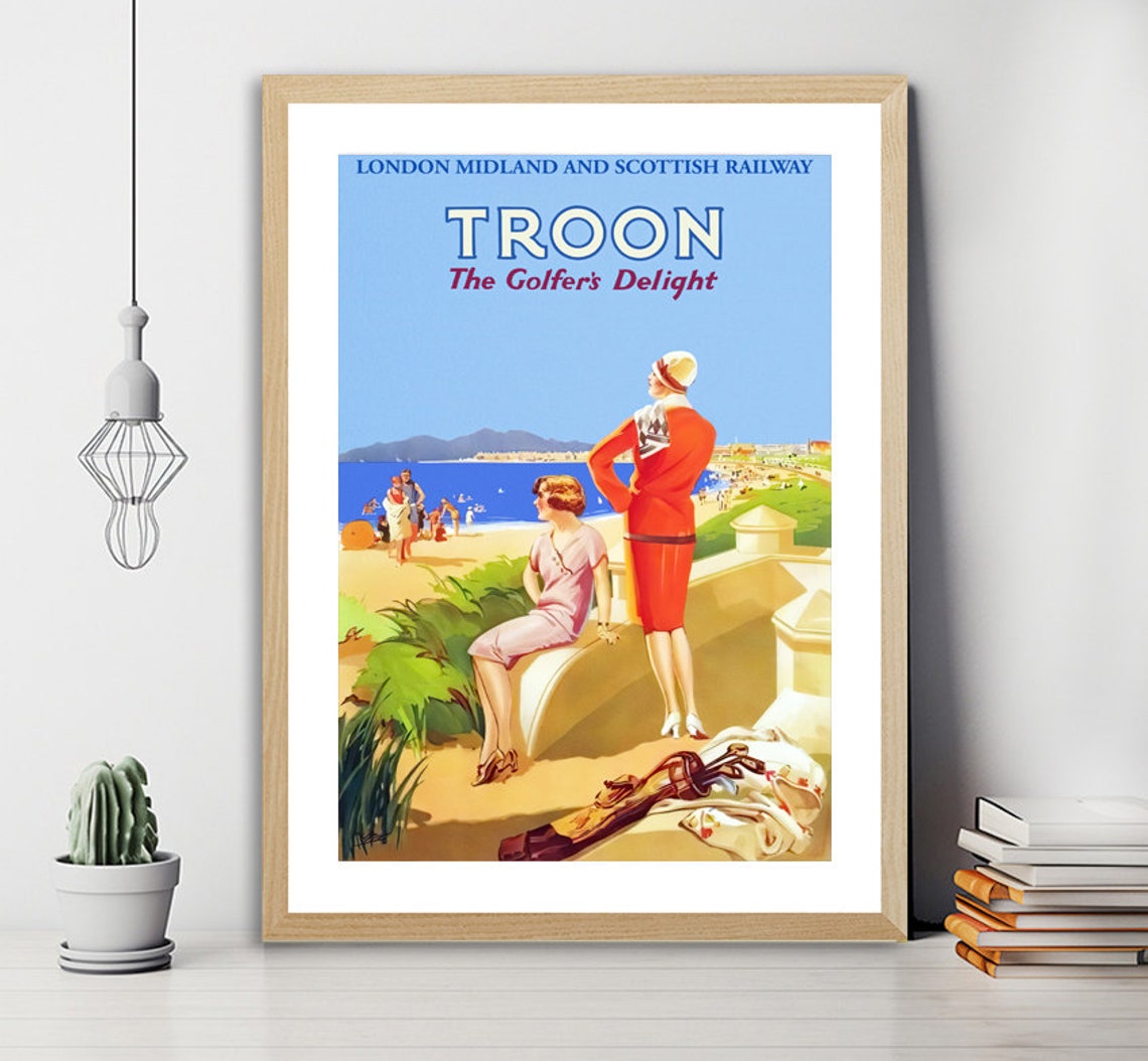 Troon Scotland The Golfers Delight Beach Railway Vintage Travel Poster
