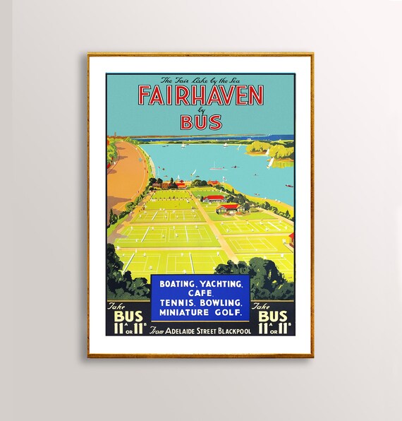 Fairhaven by Bus Fair Lake by the Sea Blackpool Tennis Travel Poster