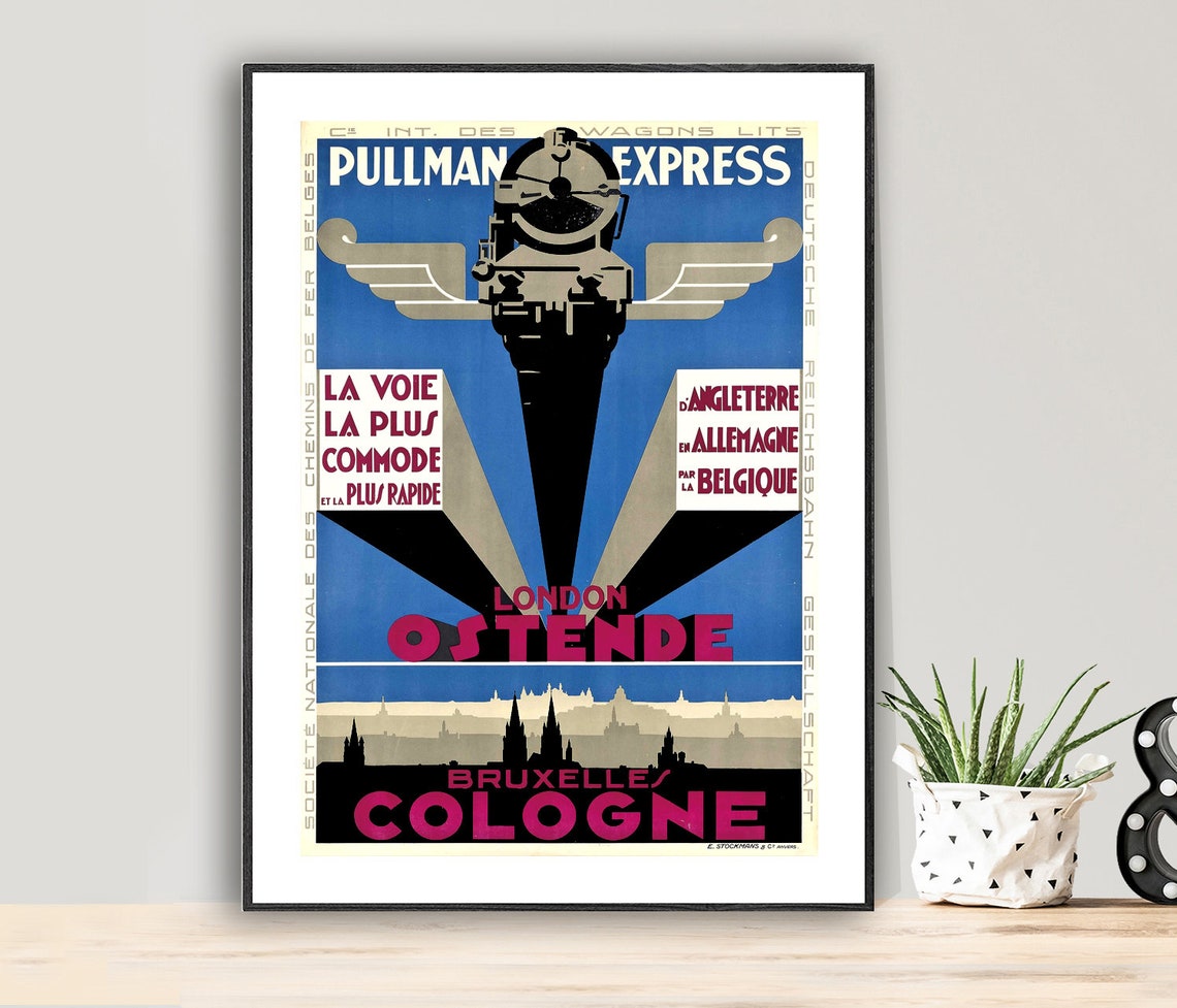 Pullman Express London Ostende Bruxelles Cologne Art Deco Rail Poster