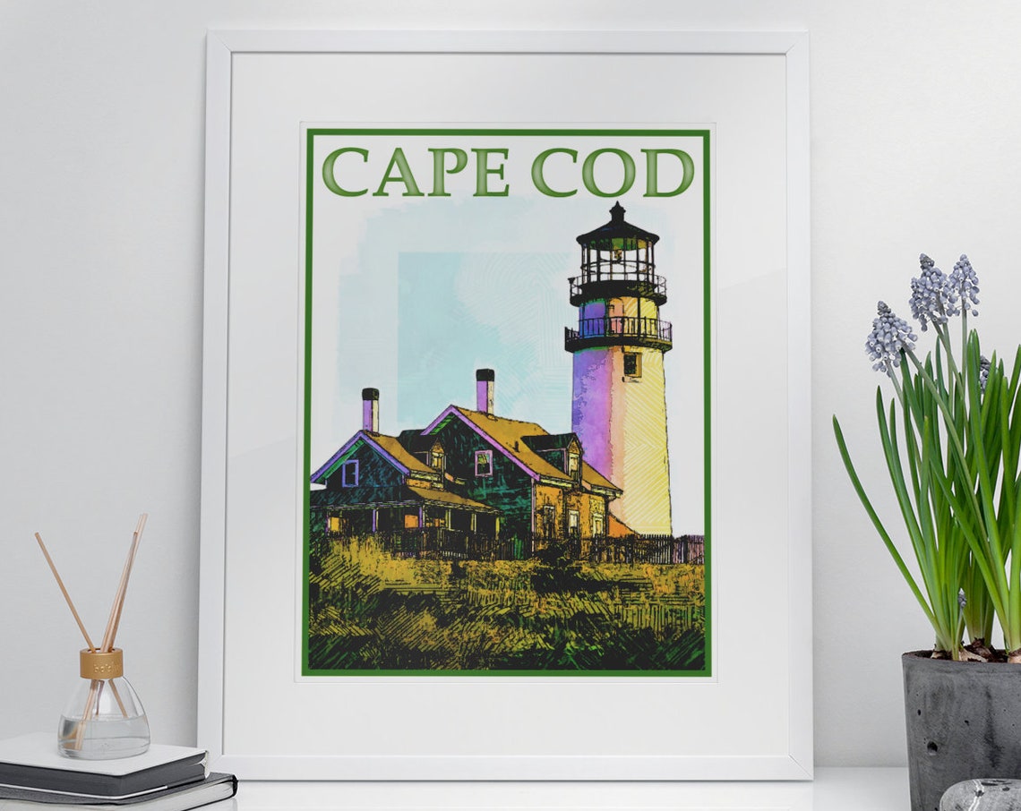 Cape Cod Lighthouse Keeper House Coastal Vintage Travel Poster