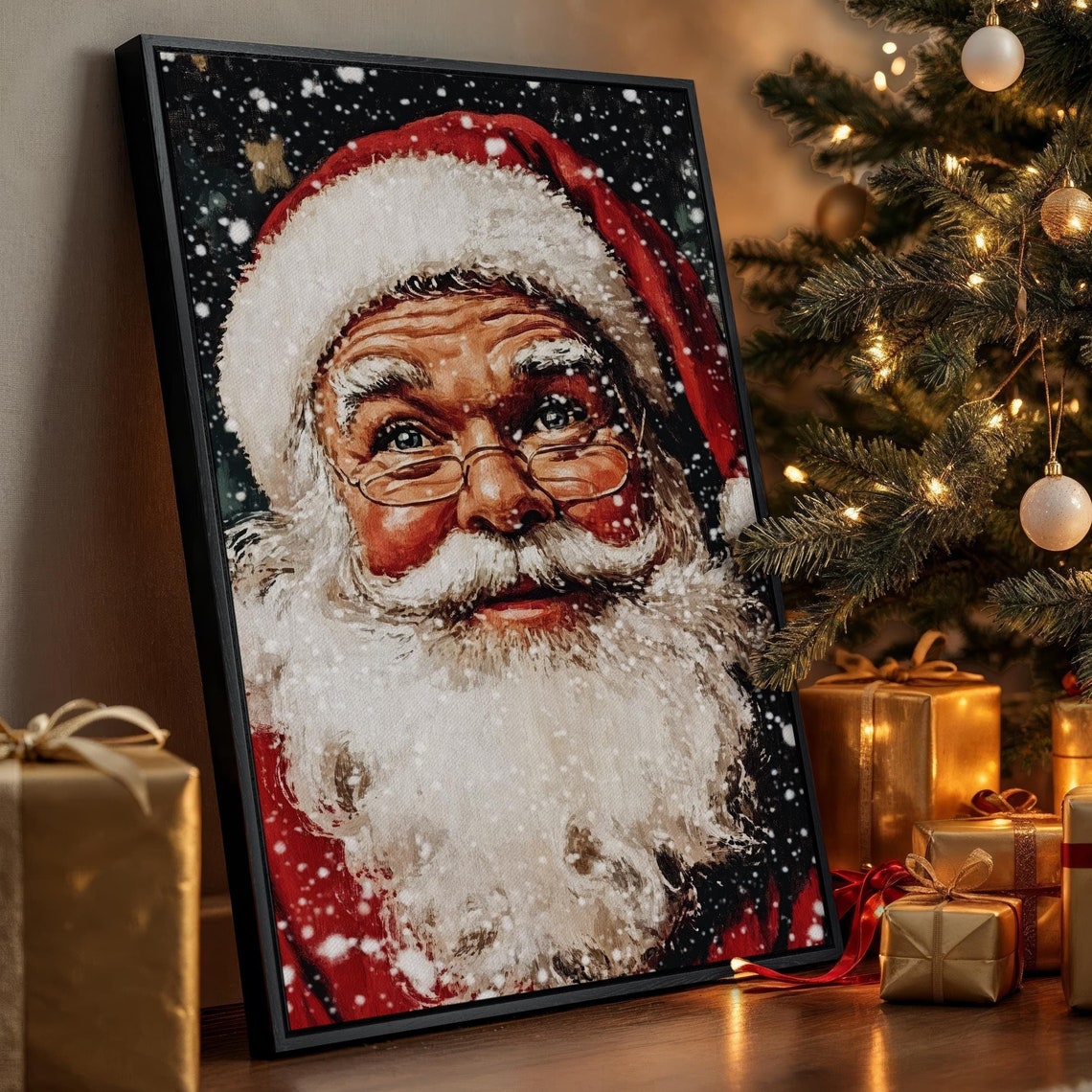 Classic Santa Claus Portrait Poster Vintage Christmas Holiday Decor