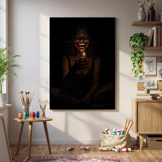 Creepy Candlelight Woman Dark Horror Scary Portrait Wall Art