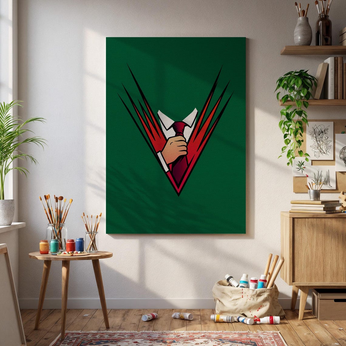 Pop Art Businessman Hand Gripping Red Tie Motivational Poster