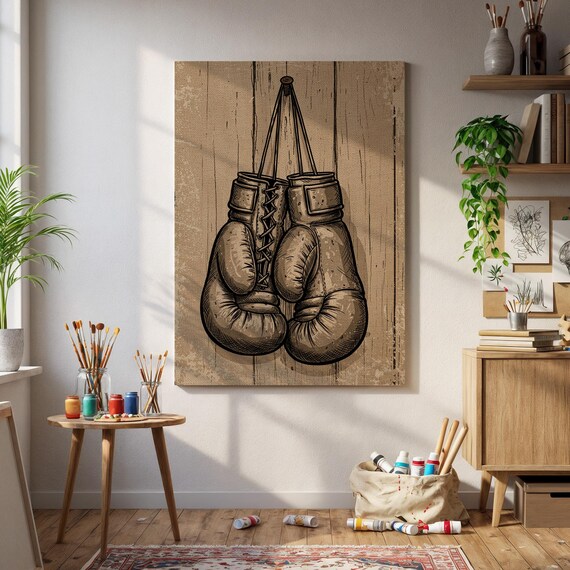 Vintage Boxing Gloves Hanging By Laces Sepia Ink Sketch Poster