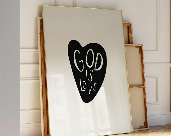 God Is Love Hand Lettered Heart Christian Faith Quote Wall Art
