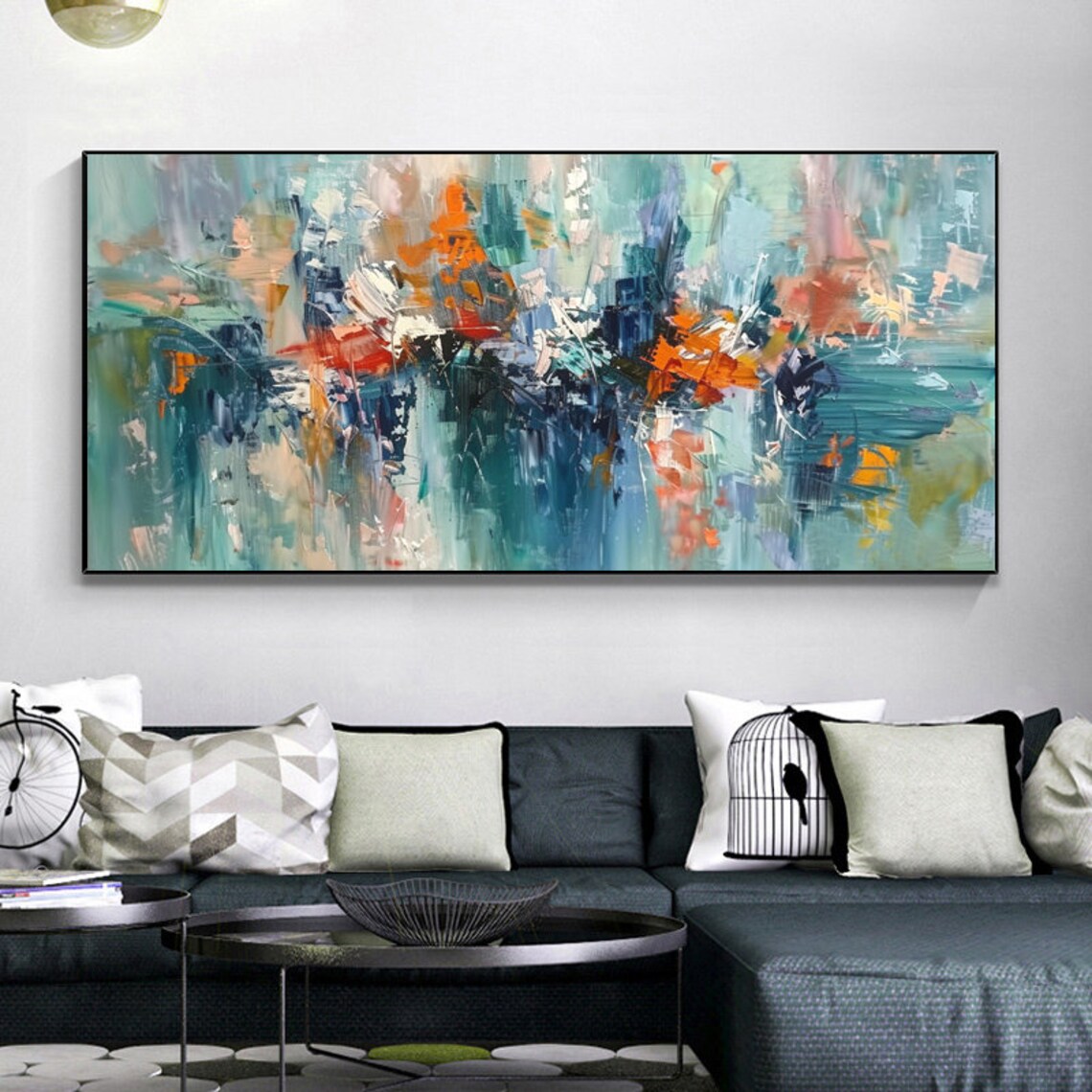Blue Green Orange Abstract Palette Knife Modern Art Painting Poster - Image 6