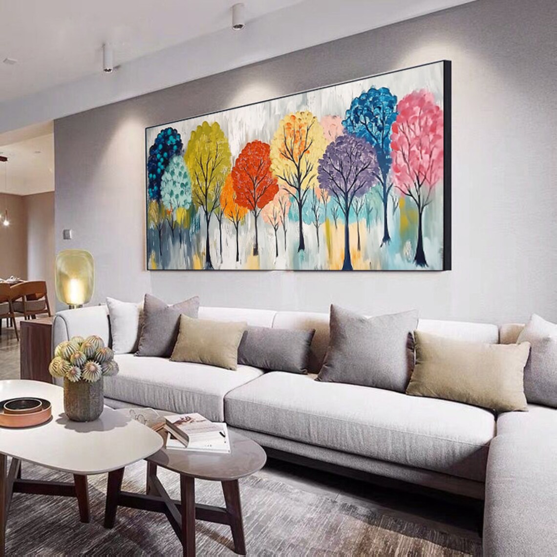 Cheerful Row of Rainbow Color Trees in Whimsical Forest Poster - Image 5