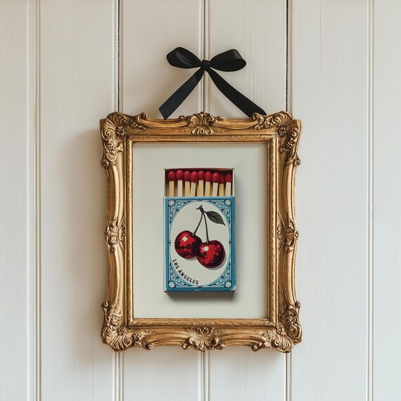 Vintage Cherry Matchbox Los Angeles Retro Matchbook Style Art Poster