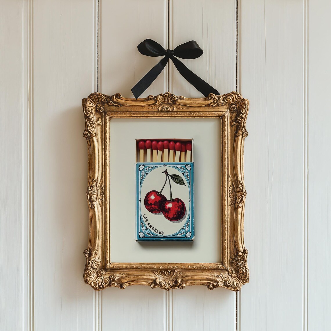 Vintage Cherry Matchbox Los Angeles Retro Matchbook Style Art Poster