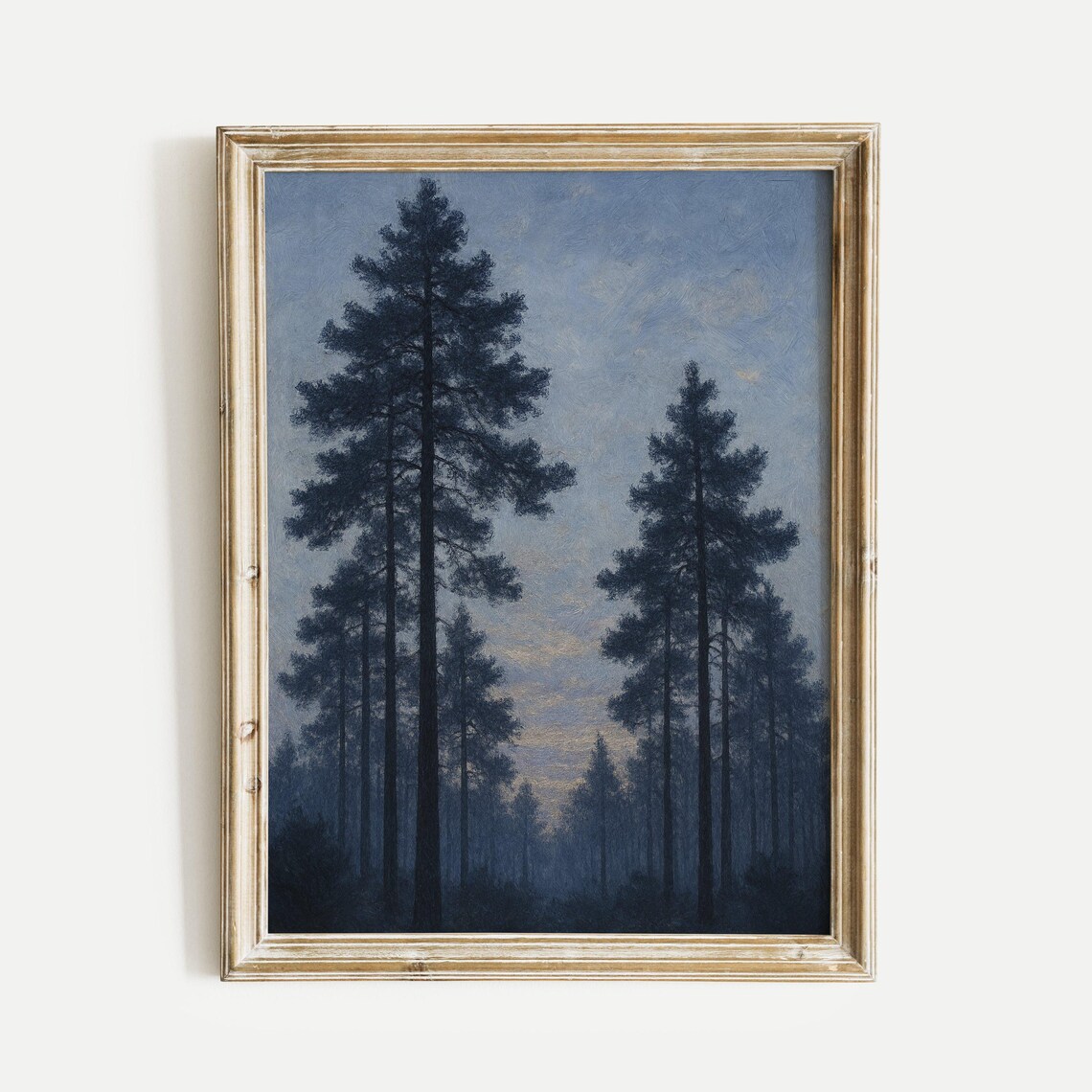 Dark Pine Forest At Dusk Moody Vintage Oil Painting Nature Poster