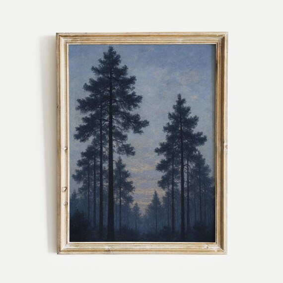 Dark Pine Forest At Dusk Moody Vintage Oil Painting Nature Poster