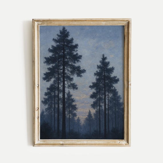 Pine Forest At Dawn Oil Painting Print Vintage Wall Art Home And Office Living Room Bedroom Nursery Decor