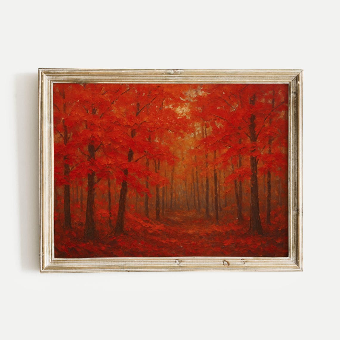 Red Maple Autumn Forest Golden Fall Foliage Oil Painting Poster