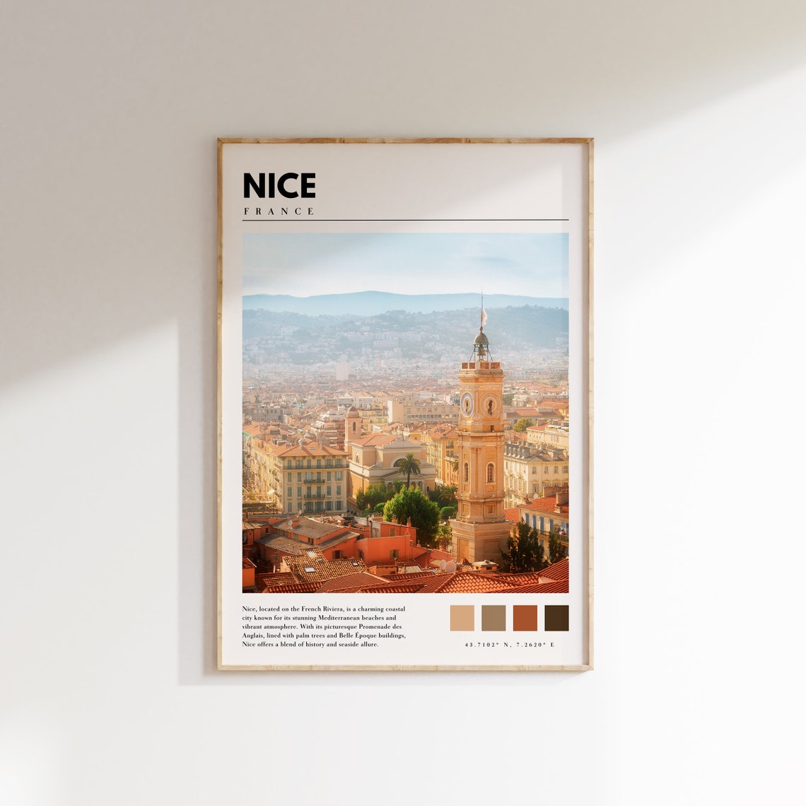 Nice France Old Town Clock Tower Rooftops Hillside View Travel Poster