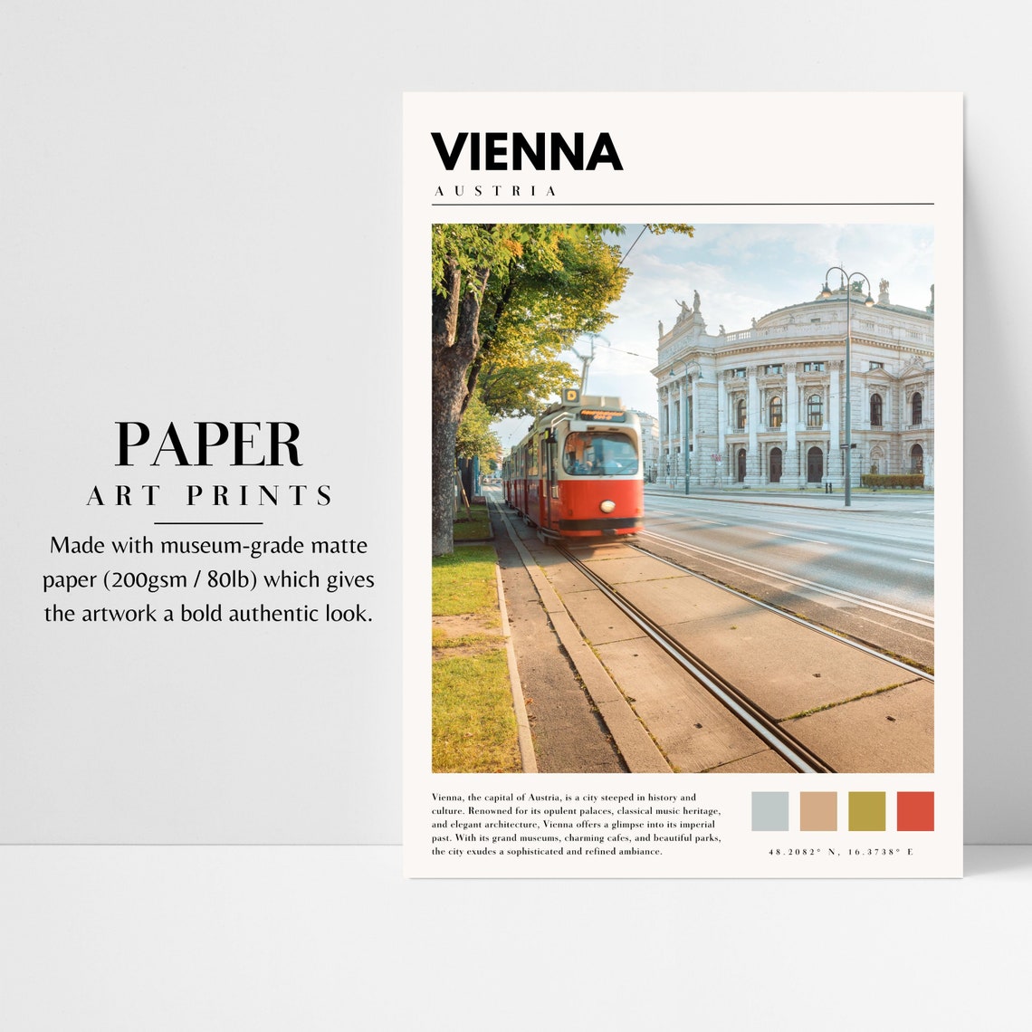 Vienna Austria Red Tram Historic Opera House Street Scene Poster - Image 3