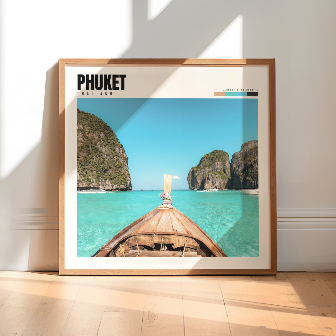 Phuket Thailand Longtail Boat Turquoise Sea Island Cliffs Poster