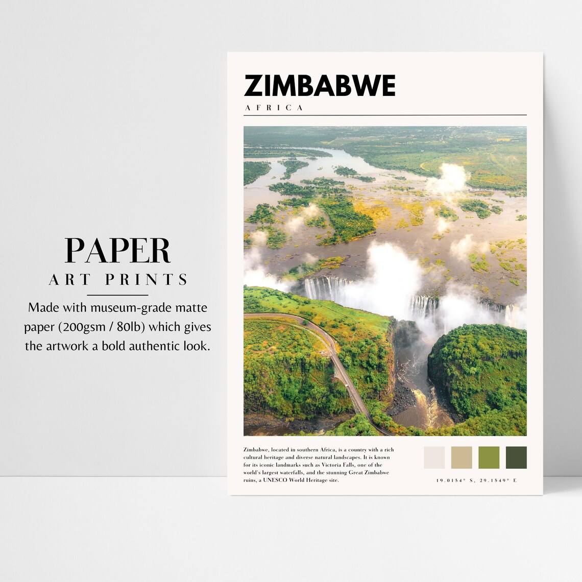 Zimbabwe Africa Victoria Falls Mist Aerial Zambezi River Travel Poster - Image 3