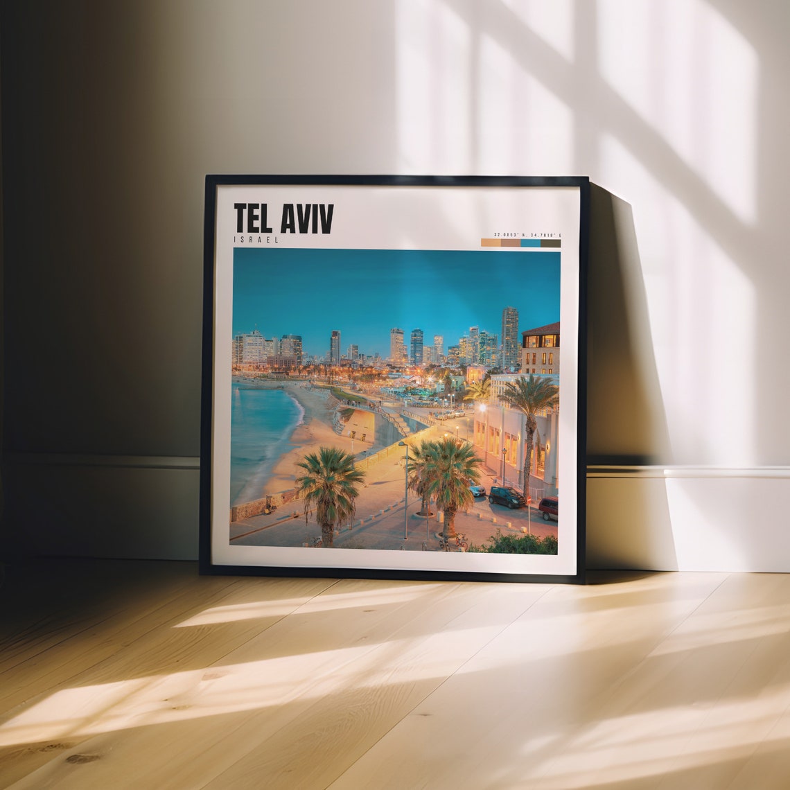 Tel Aviv Israel Beach Promenade Palms City Skyline Dusk Poster - Image 3