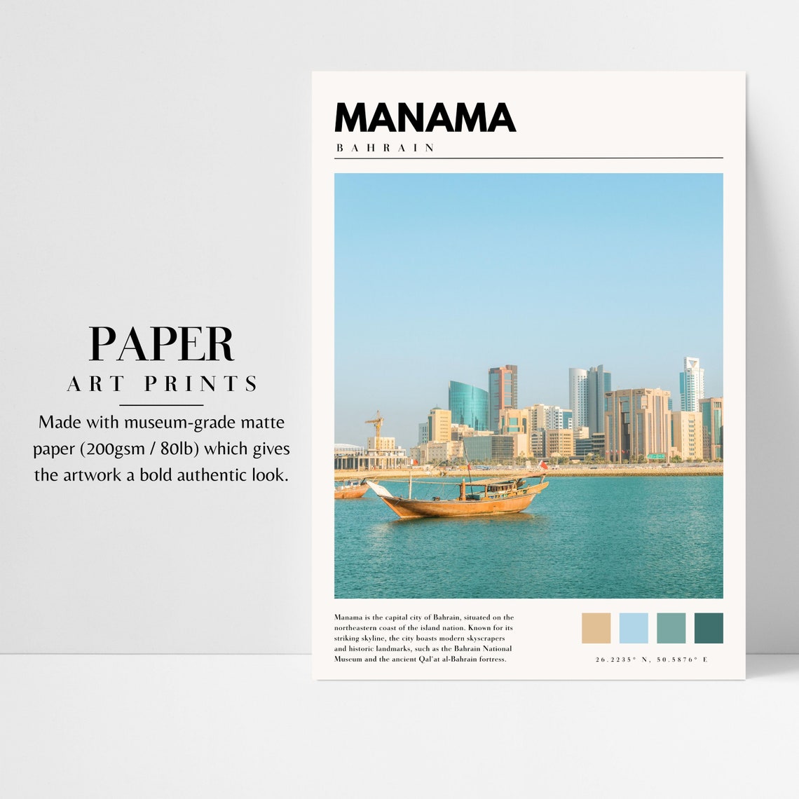 Manama Bahrain Harbor Skyline Dhow Boat Waterfront City Poster - Image 3