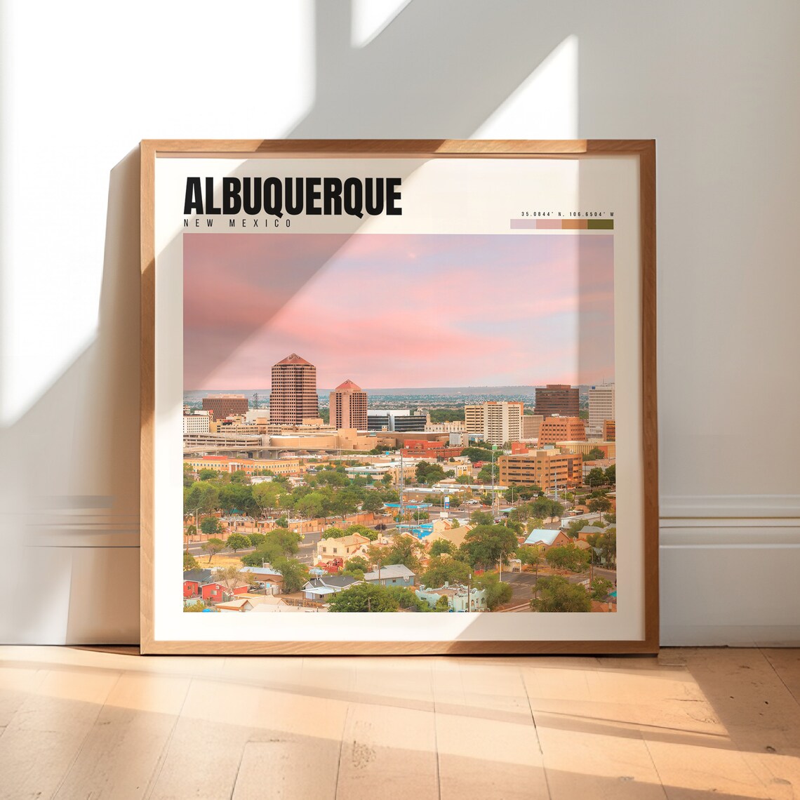 Albuquerque New Mexico Pink Sunset Downtown Skyline View Poster