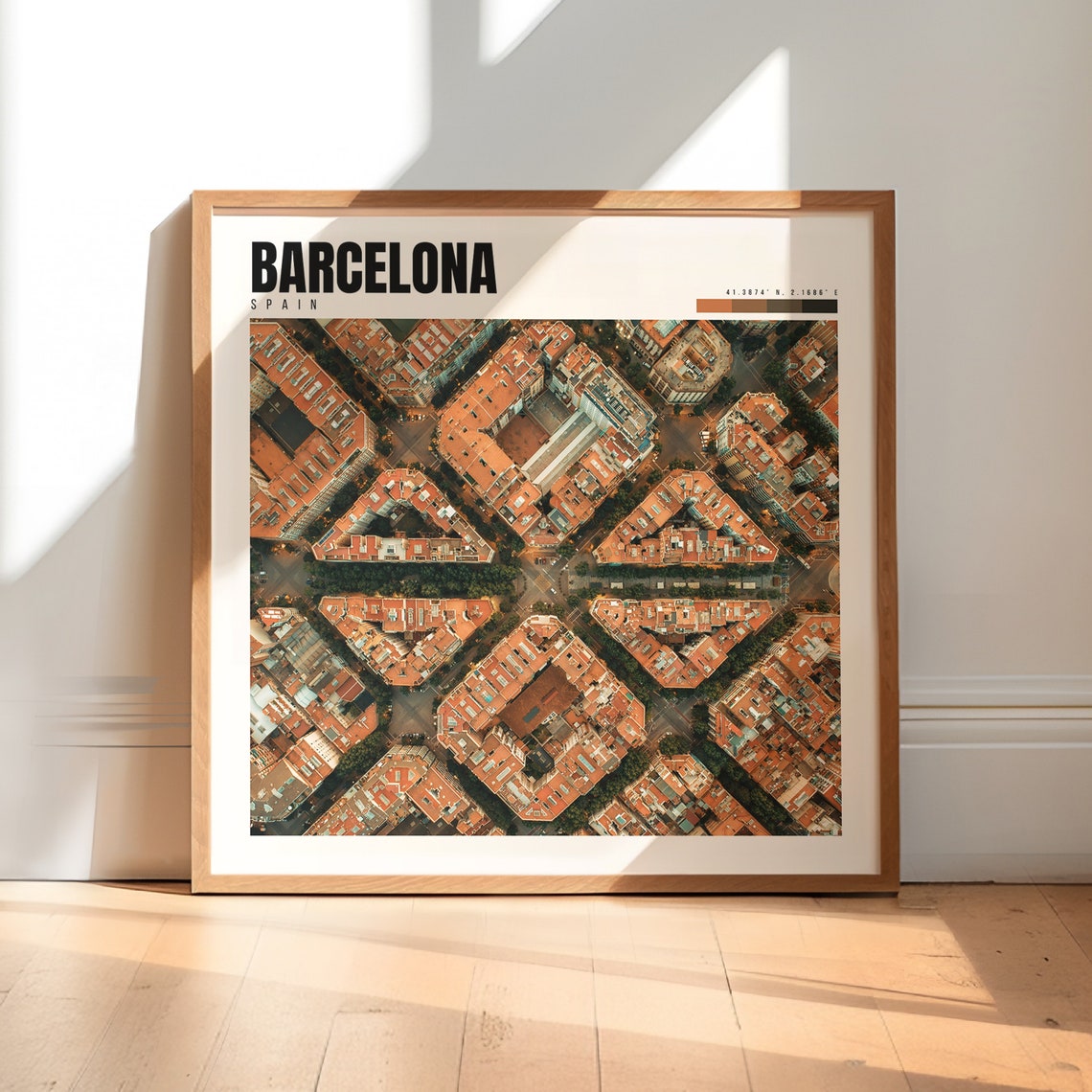 Barcelona Spain Eixample Aerial Rooftops Grid City View Travel Poster