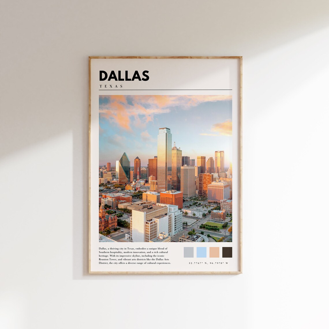 Dallas Downtown, Texas Travel Poster, City View