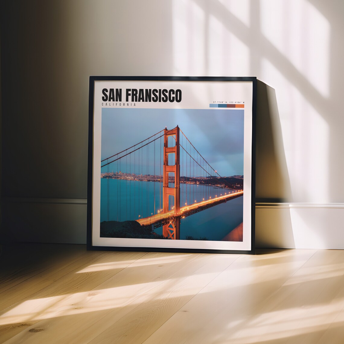 San Francisco Poster with Golden Gate Bridge Lit Up at Night View - Image 3