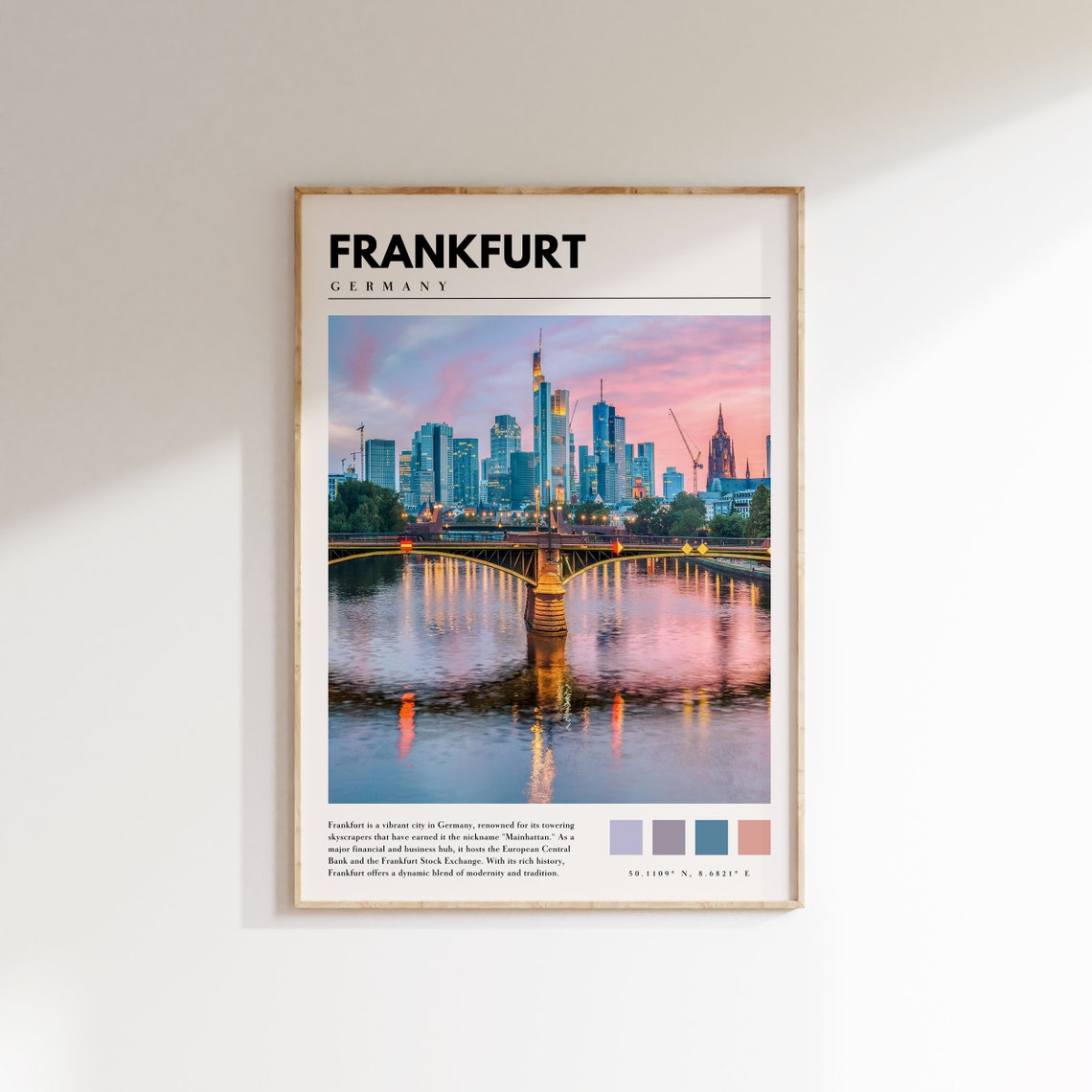 Frankfurt Germany Main River Skyline Sunset Reflection Travel Poster