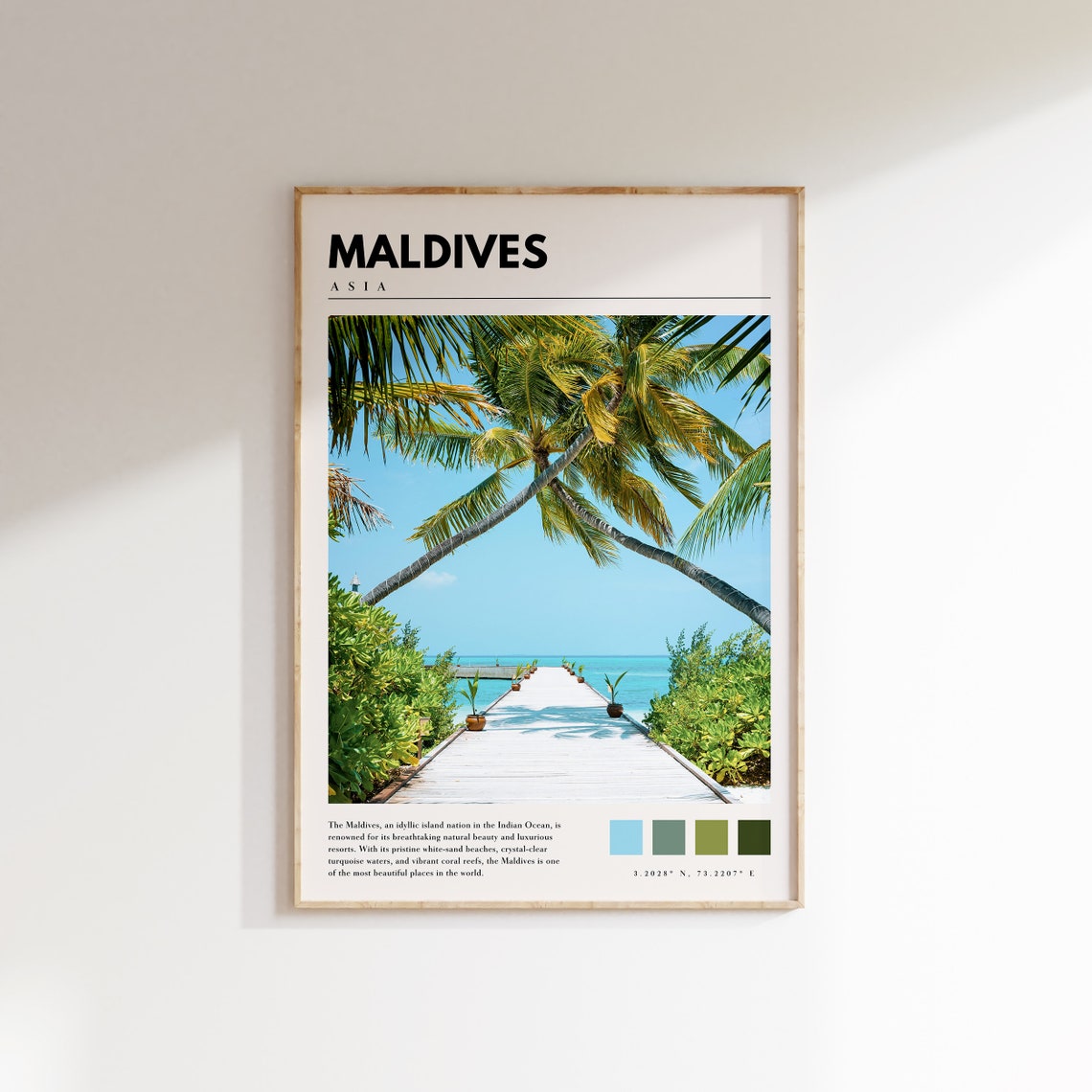 Maldives Asia Tropical Palm Fringed Jetty Turquoise Sea Beach Poster