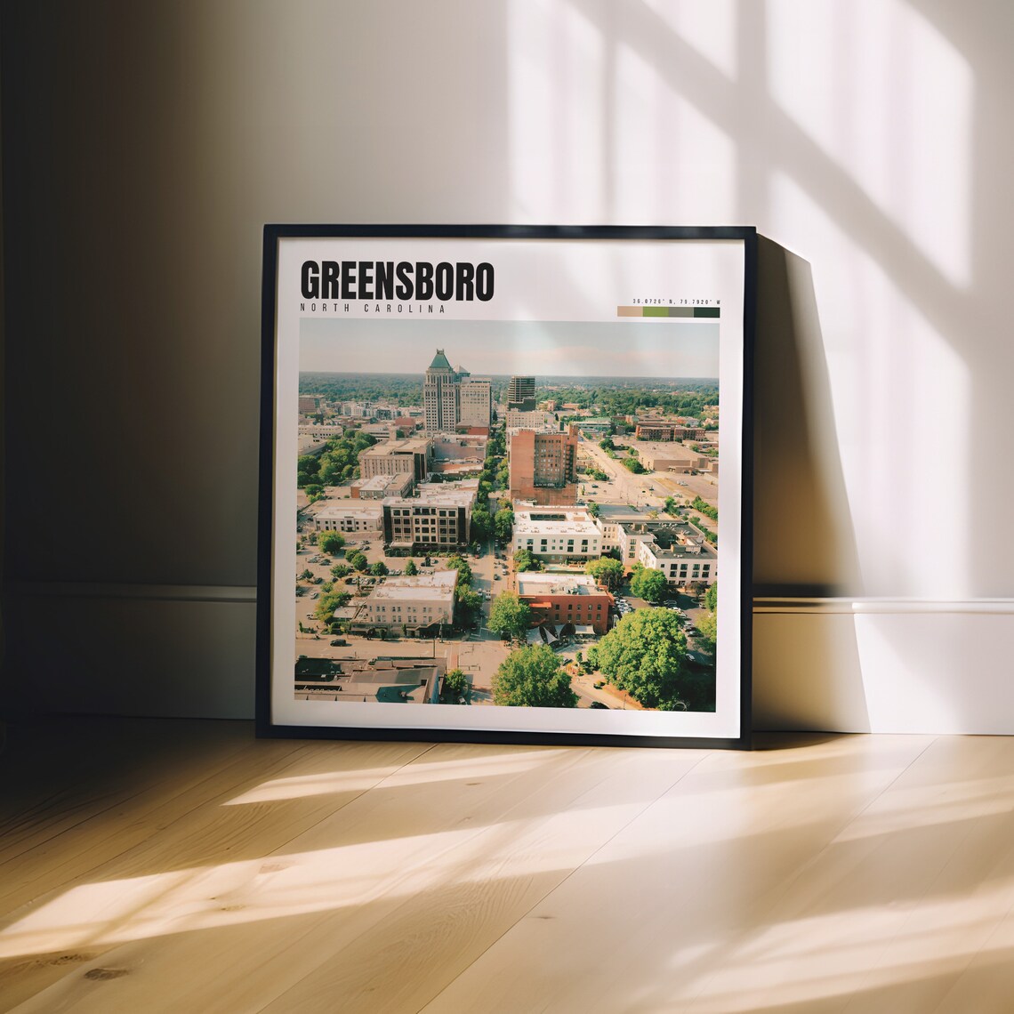 Greensboro North Carolina Downtown Aerial Day Green City View Poster - Image 3
