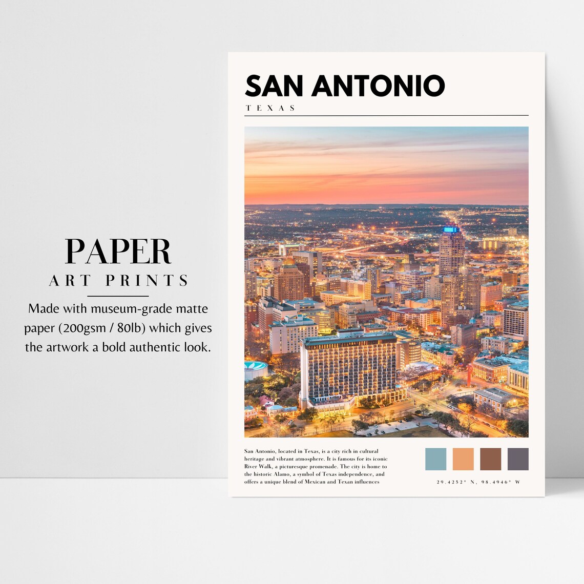 San Antonio Texas Dusk Skyline Aerial City View at Night Poster - Image 3