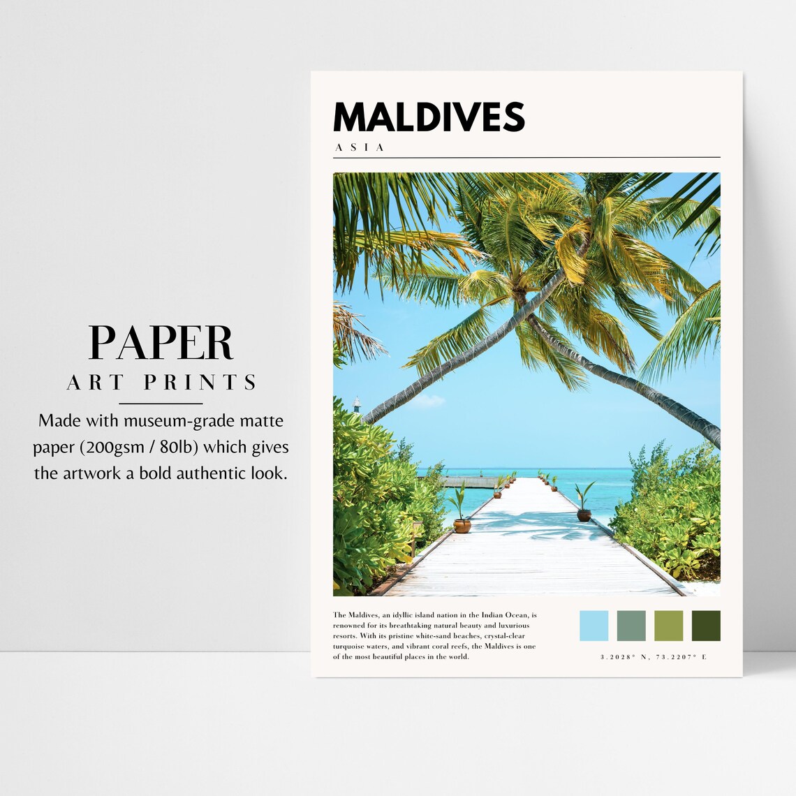 Maldives Asia Tropical Palm Fringed Jetty Turquoise Sea Beach Poster - Image 3