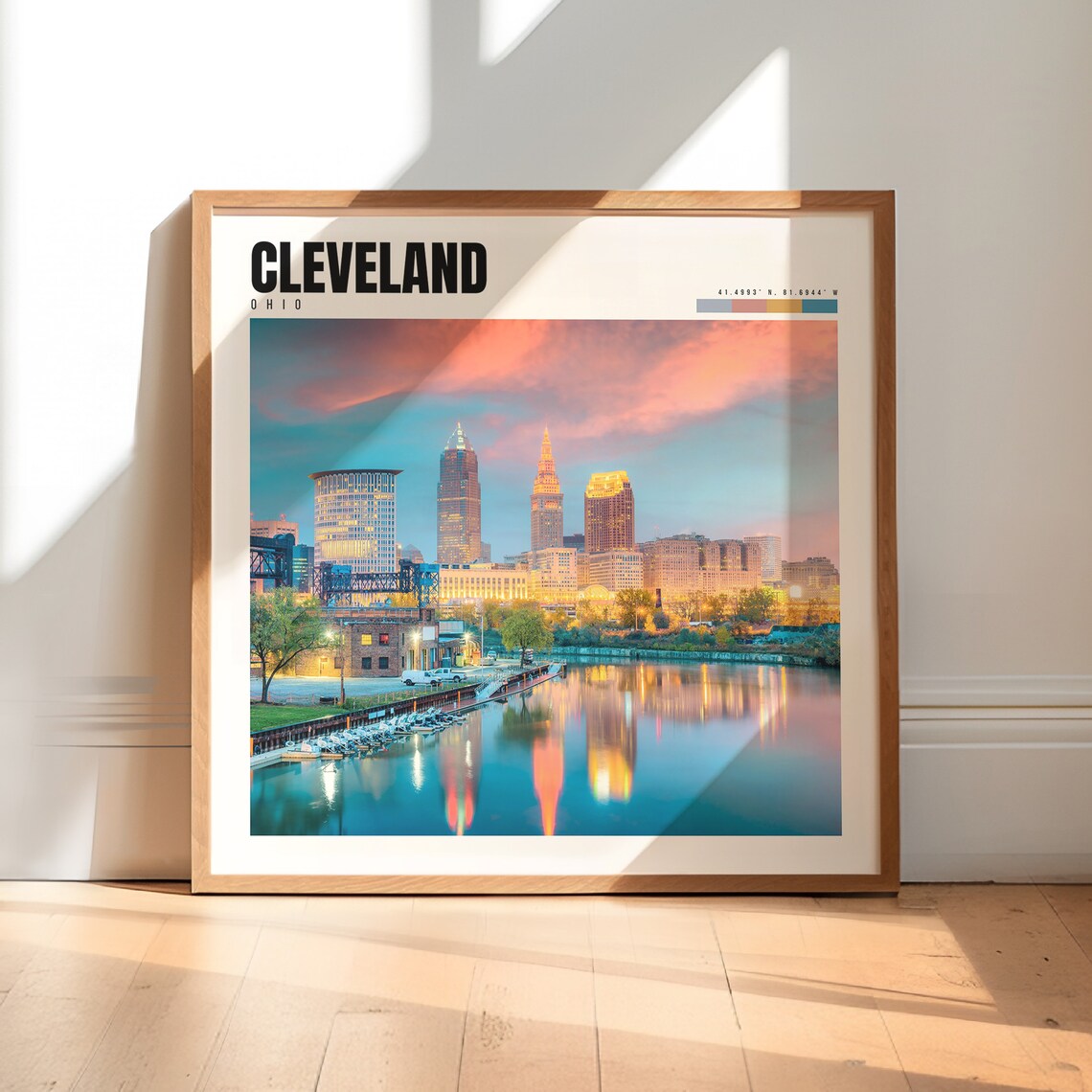 Cleveland Ohio Sunset Skyline Over the Cuyahoga River Poster