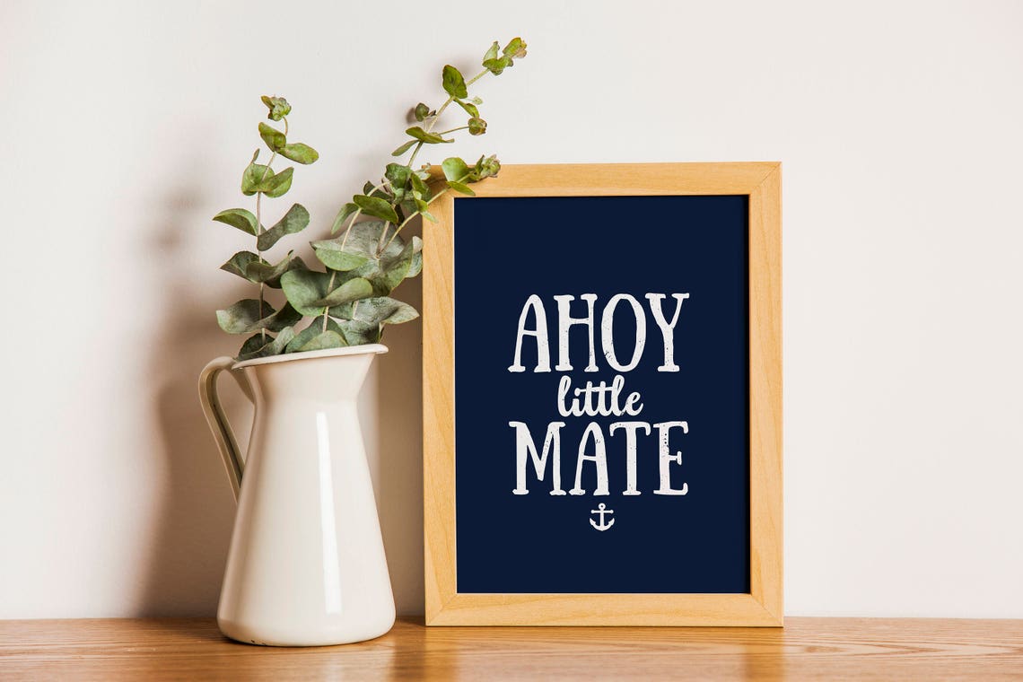 Ahoy Little Mate Navy Nautical Anchor Kids Nursery Room Poster - Image 2