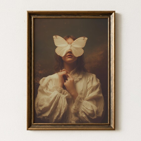 Ethereal Moth And Girl Portrait, Gothic Art Print