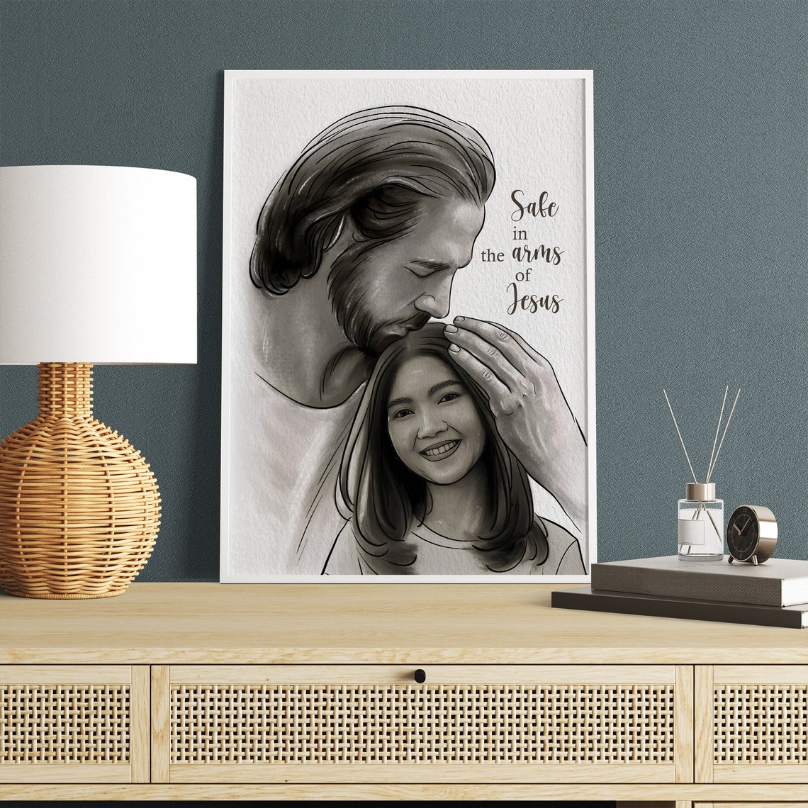 Safe in the Arms of Jesus Pencil Sketch Personalized Memorial Poster - Image 4