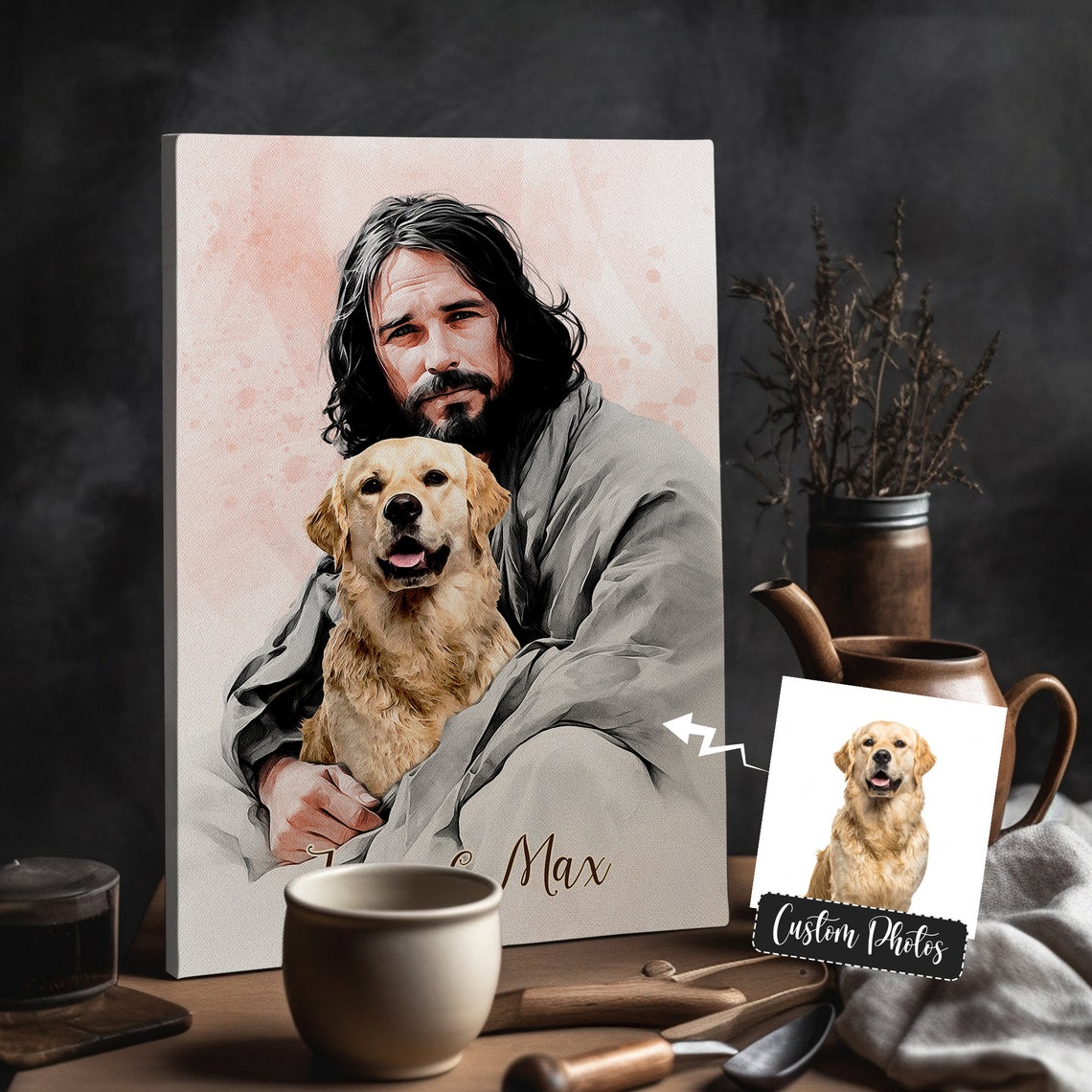 Files Personalized Your Dog Safe In The Arms Of God Jesus Holding Dog Watercolor God And Dog Christ And Dogs Christian Art - Image 5