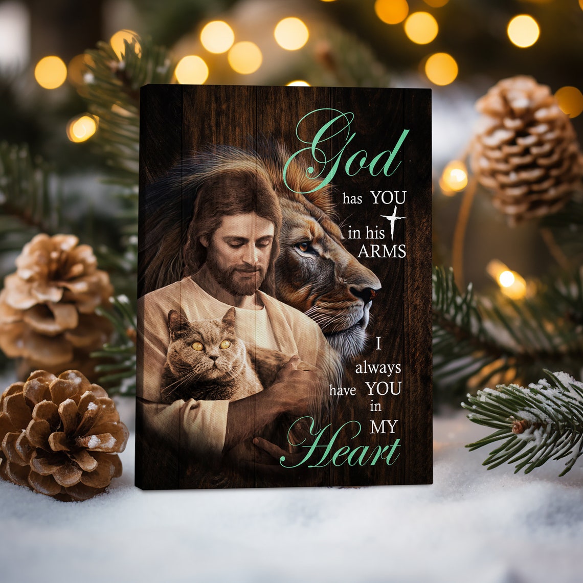 Personalized Your Cat Safe In The Arms Of God Jesus Holding Cat God And Cat Christ And Cats Christian Art Loss Of Cat Art - Image 2
