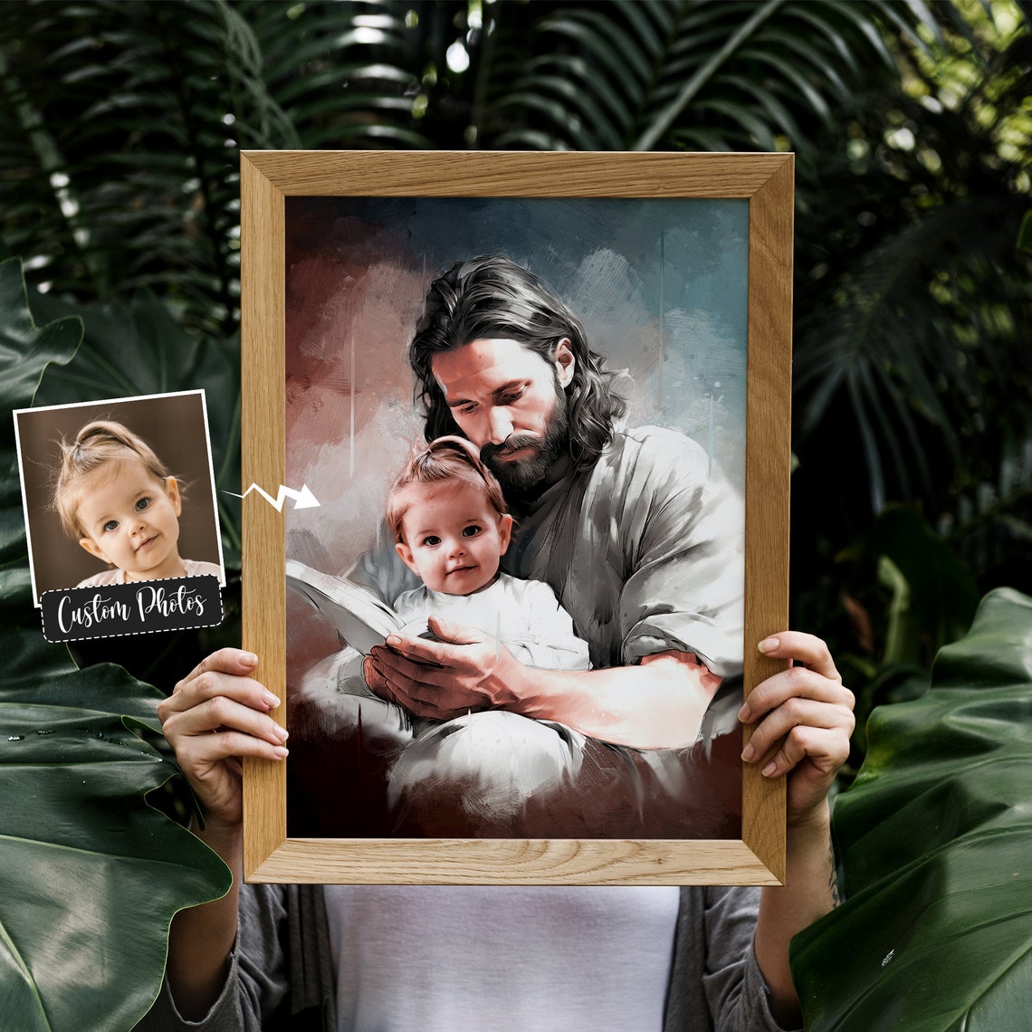 Portrait With Jesus Oil Painting Files Child Safe In The Arms Of God Art Jesus Holding Baby Child And God Christ And Baby - Image 4