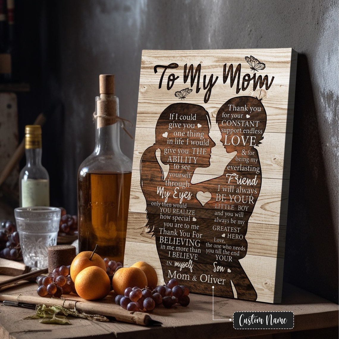 To My Mom From Son Mother and Child Silhouette Custom Name Poster