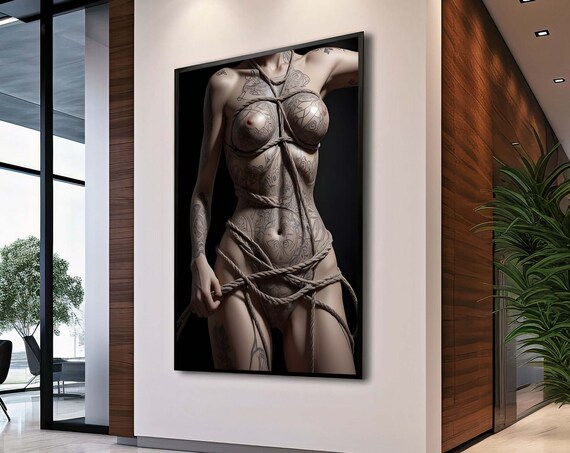 Shibari Rope Body Art Tattooed Model Black Fine Art Photo Poster