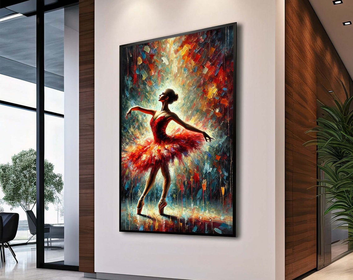 Fiery Ballerina Dance Red Orange Impasto Ballet Painting Art Poster