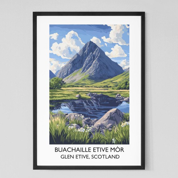 Buachaille Etive Mr Vintage Travel Poster Glen Etive Print Scottish Art Print Highlands Wall Art Home Decor Mountain Poster