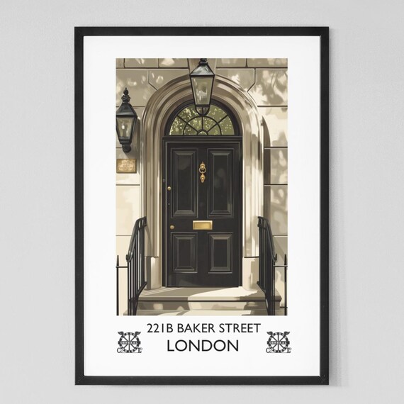 221B Baker Street London Sherlock Holmes Black Door Lanterns Poster