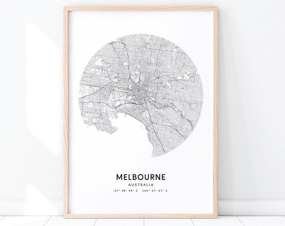 Melbourne Map Print Australia Art Poster City Street Road Modern Minimalist Home Office Decor Wall