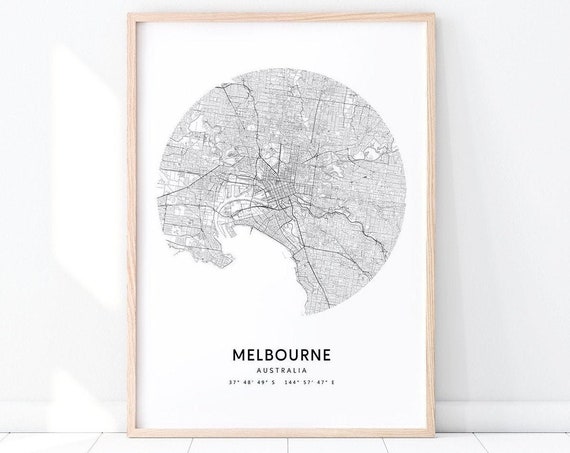 Melbourne Map Print Australia Art Poster City Street Road Modern Minimalist Home Office Decor Wall