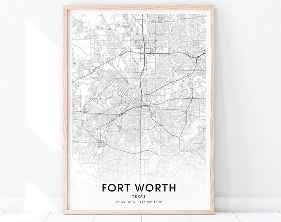 Fort Worth Map Print Texas Usa Art Poster City Street Road Modern Wall Home Office Decor