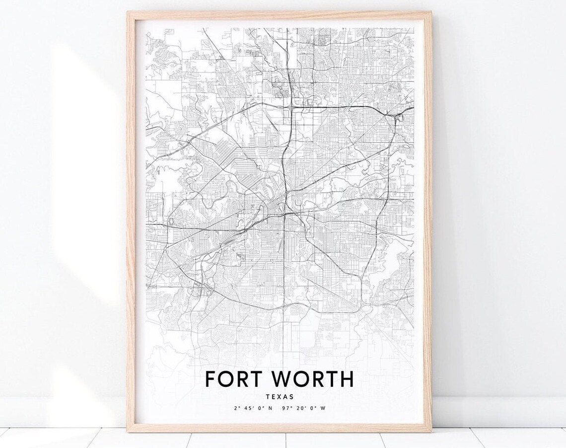 Fort Worth Texas City Street Road Map Minimalist Modern Poster